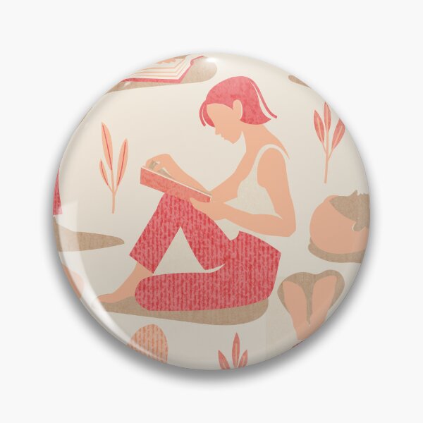 Item preview, Books are a girl's best friend // pristine beige background lovely happy women adopting many poses while reading featuring Peach Plethora palette and Peach Fuzz color of the year 2024 designed and sold by SelmaCardoso.