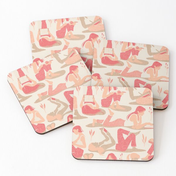 Item preview, Books are a girl's best friend // pristine beige background lovely happy women adopting many poses while reading featuring Peach Plethora palette and Peach Fuzz color of the year 2024 designed and sold by SelmaCardoso.