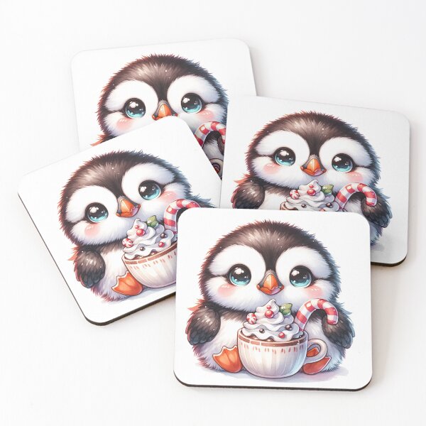 Item preview, Winter Hot Chocolate Christmas Baby Puffin Penguin Cute Watercolor designed and sold by QuietCoyoteArt.