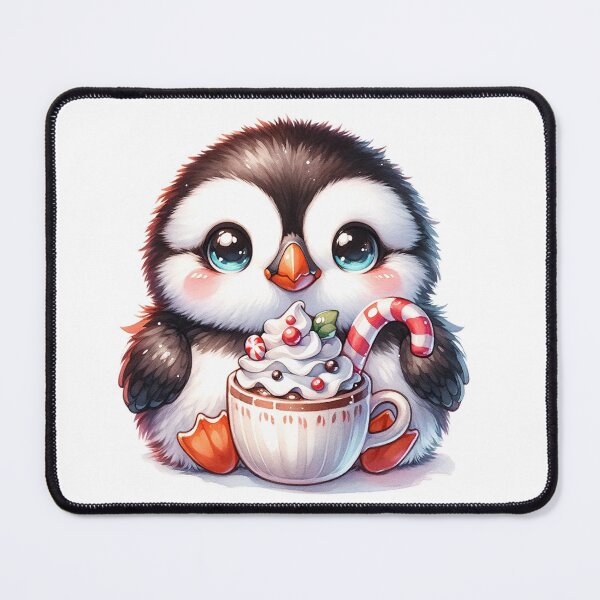 Item preview, Winter Hot Chocolate Christmas Baby Puffin Penguin Cute Watercolor designed and sold by QuietCoyoteArt.