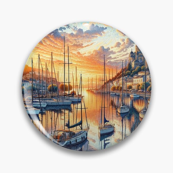 Item preview, Sailboats in the harbor in a city center sunset designed and sold by DesignMT.