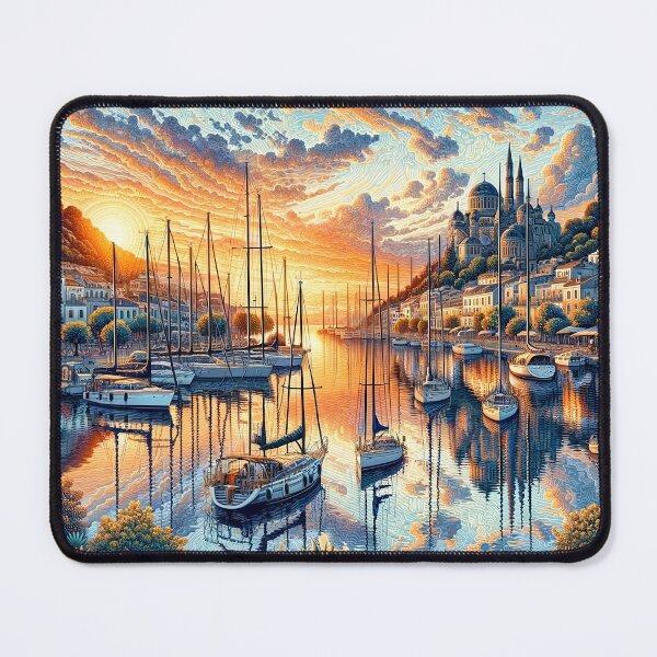 Item preview, Sailboats in the harbor in a city center sunset designed and sold by DesignMT.