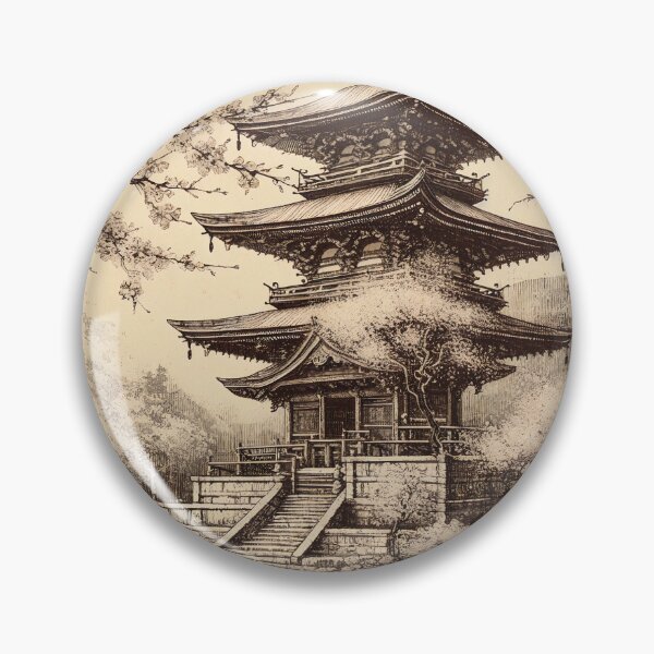 Item preview, Ancient Pagoda in Cherry Blossom Grove designed and sold by PictorialWhimsy.