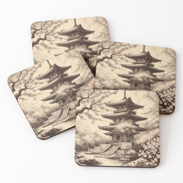 Item preview, Ancient Pagoda in Cherry Blossom Grove designed and sold by PictorialWhimsy.