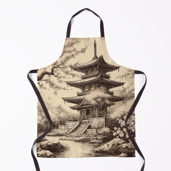 Item preview, Ancient Pagoda in Cherry Blossom Grove designed and sold by PictorialWhimsy.