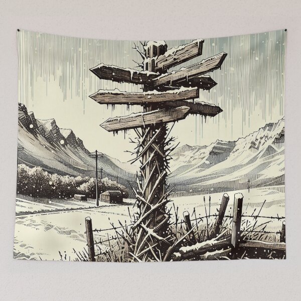 Item preview, Snowy Crossroads Amidst the Mountains designed and sold by PictorialWhimsy.