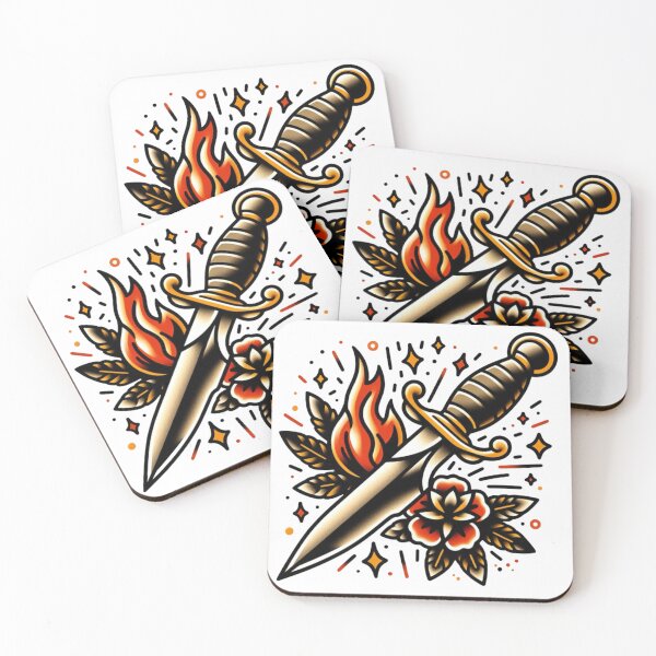 Artikelvorschau, Cartoon Rose, Feuer und Dolch Flash Tattoo Art Design entworfen und verkauft von BrianSaysDesign.