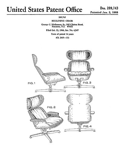 Iconic Eames Recliner Lounger Lounge Chair Patent Drawings Poster By Framerkat