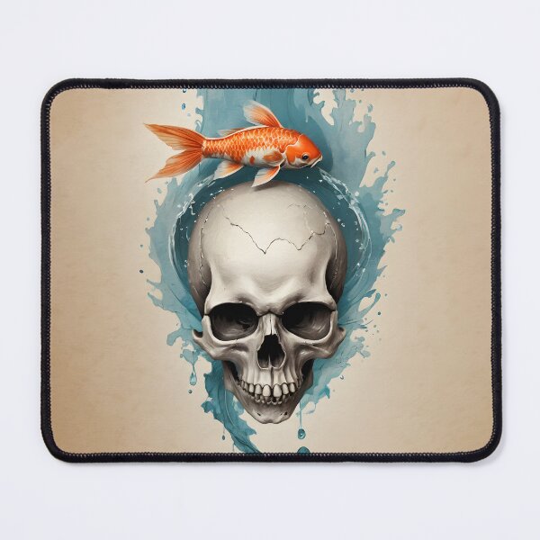 Item preview, Skull and koi fish drawing designed and sold by AiPunch.