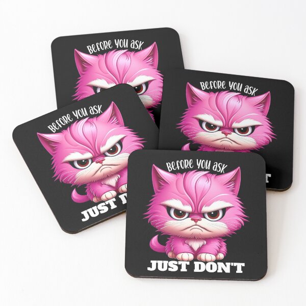 Item preview, Sarcastic grumpy pink kitten designed and sold by EvergreenWhimsy.