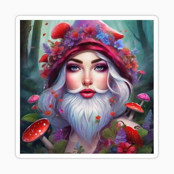 Item preview, Female Bearded Gnome With Mushrooms designed and sold by FlutterbyFairy.