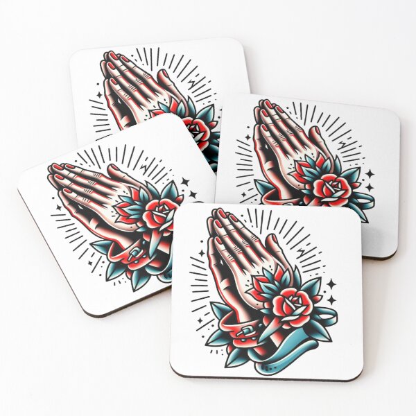 Artikelvorschau, Betende Hände & Rosen Flash Tattoo Art Design entworfen und verkauft von BrianSaysDesign.