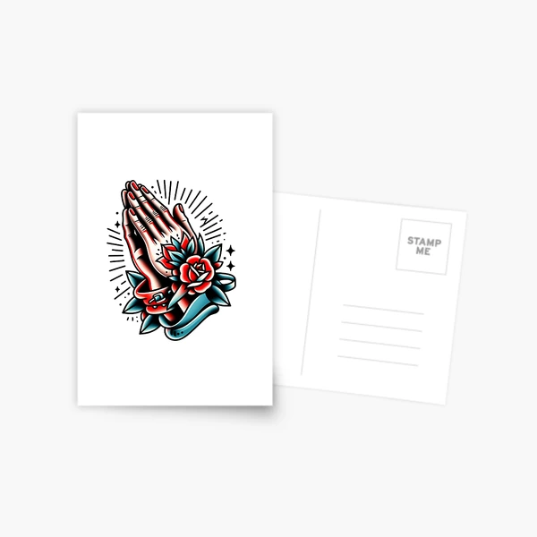 Praying Hands & Roses Flash Tattoo Art Design
