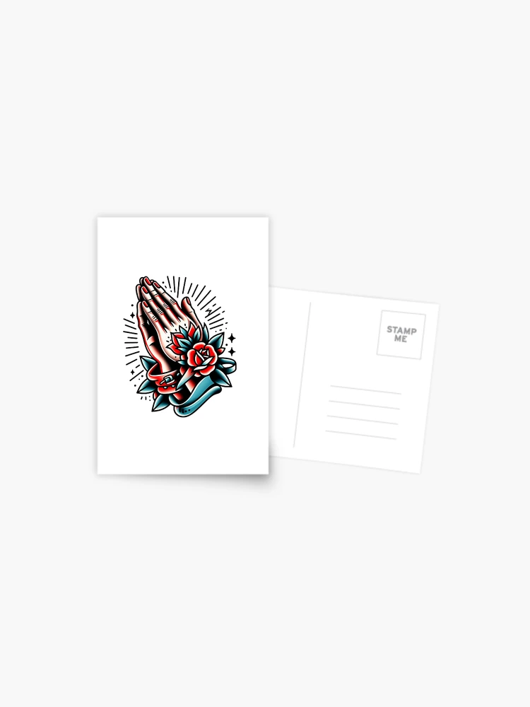 Praying Hands & Roses Flash Tattoo Art Design