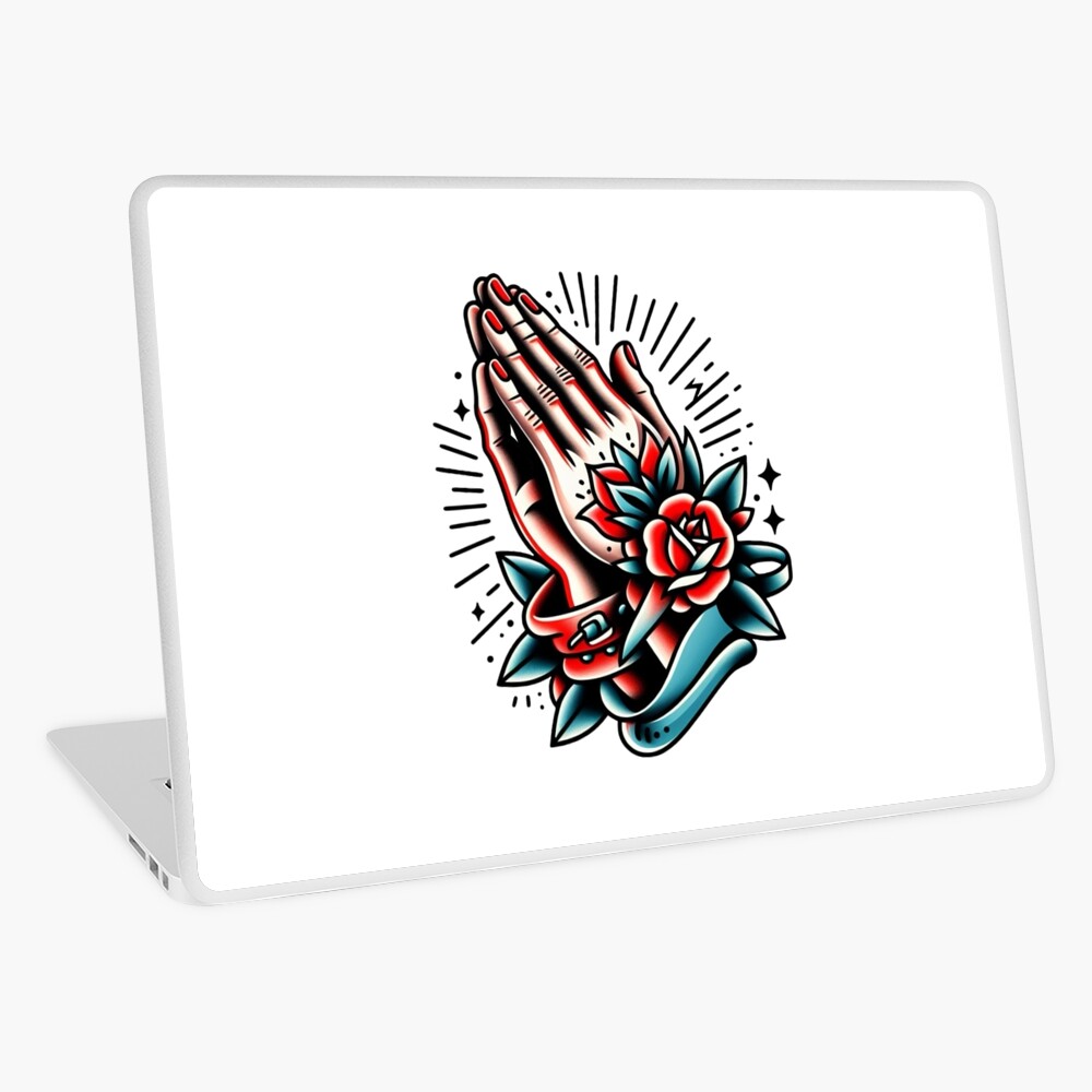 TATTOO FLASH POSTER【 Praying Hands 】 Old School Praying Tattooed Hands Tattoo, Christian Quote