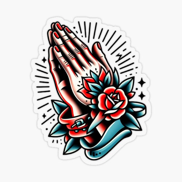 TATTOO FLASH POSTER【 Praying Hands 】 Praying Hands & Roses Flash Tattoo Art Design