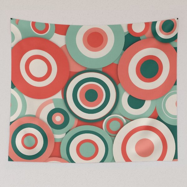 Item preview, Mid Century Modern Geometric Circles Peach, Green,  designed and sold by Prints and Lifestyle.