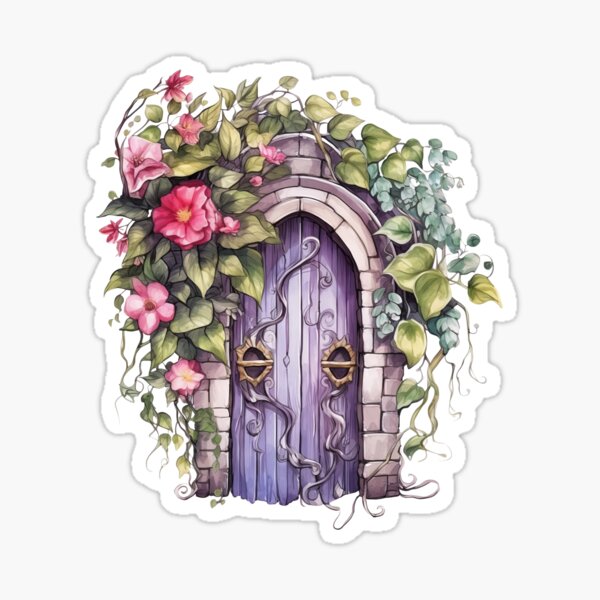 Purple Fairy Door With Flowers Sticker