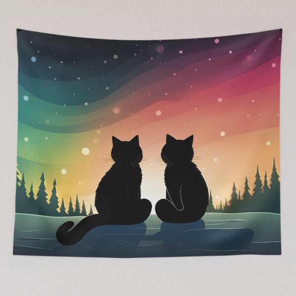 Item preview, Cute Black Cats Pleasant Evening in the Colorful Sky View designed and sold by omerfdln34.
