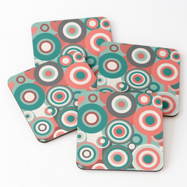 Item preview, Mid Century Modern Geometric Circles Emerald Green, Coral designed and sold by Prints and Lifestyle.
