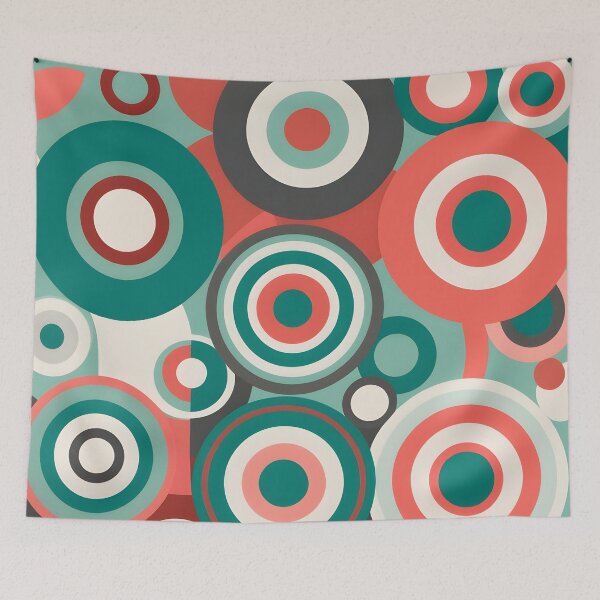 Item preview, Mid Century Modern Geometric Circles Emerald Green, Coral designed and sold by Prints and Lifestyle.