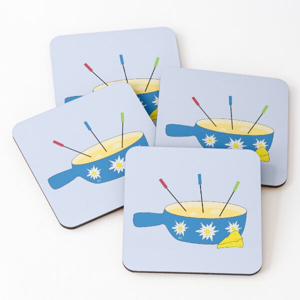 Item preview, Blue fondue pot doodle with edelweiss flowers designed and sold by iCraftCafe.