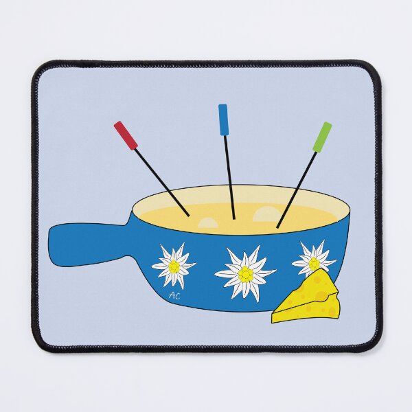 Item preview, Blue fondue pot doodle with edelweiss flowers designed and sold by iCraftCafe.