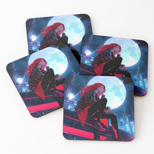 Item preview, red hair lady seated under a massive moon  designed and sold by freddyaiart.
