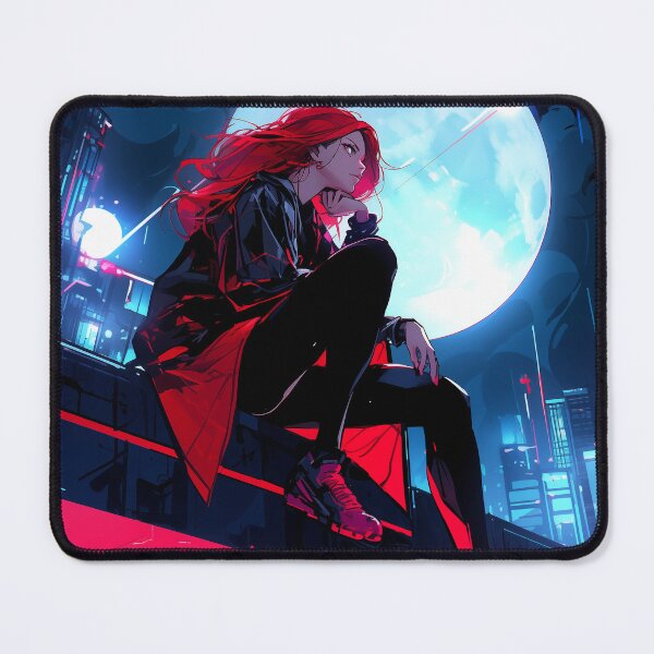 Item preview, red hair lady seated under a massive moon designed and sold by freddyaiart.