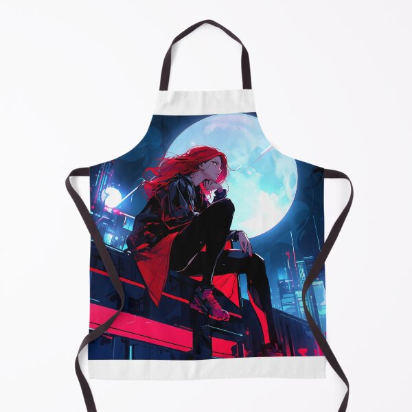 Item preview, red hair lady seated under a massive moon designed and sold by freddyaiart.