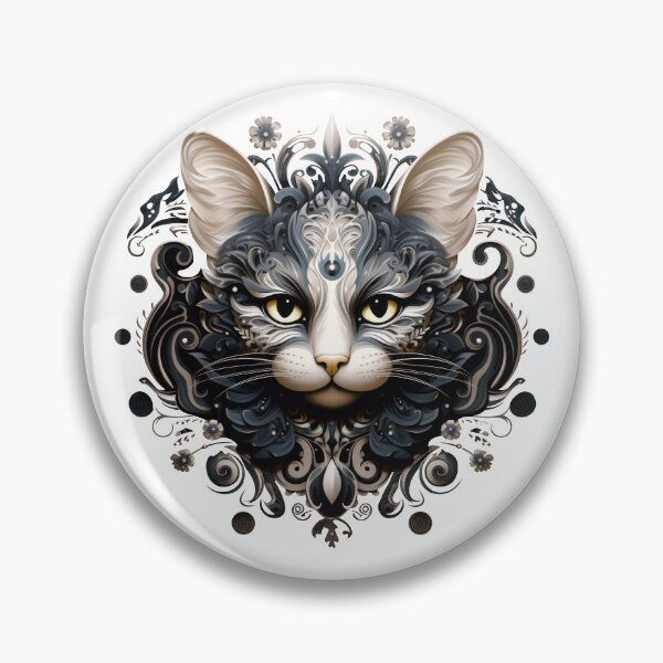 Item preview, Tribal Black and White Mandala Cat Deity with Florals designed and sold by Gsallicat.