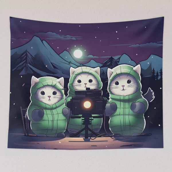Item preview, Curious Sweet Cute Silly Cats Pulling the Northern Lights designed and sold by omerfdln34.