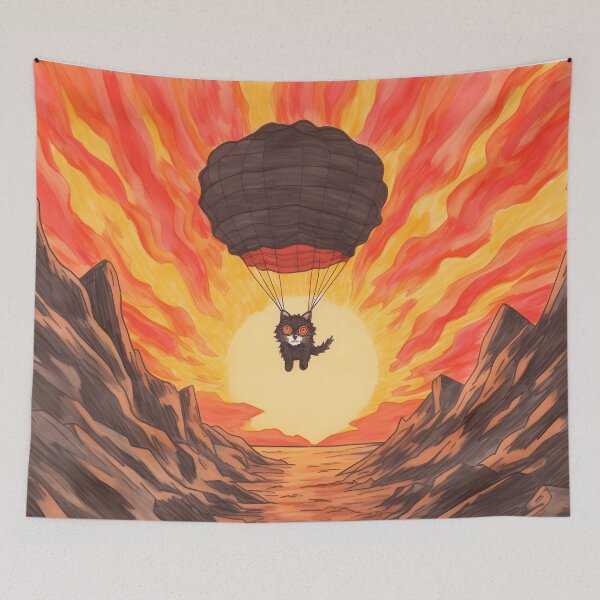 Item preview, Black Cute Maniac Cat Came From The Lava Of The Volcano By Parachuting designed and sold by omerfdln34.