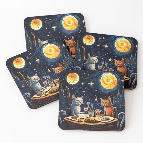Item preview, Beautiful Night With Moonlight Wines And Food Cutie Silly Minimalist Cats designed and sold by omerfdln34.