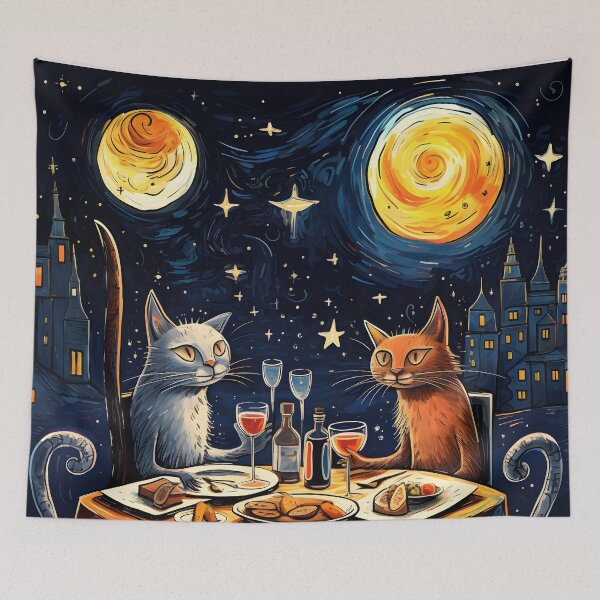 Item preview, Beautiful Night With Moonlight Wines And Food Cutie Silly Minimalist Cats designed and sold by omerfdln34.