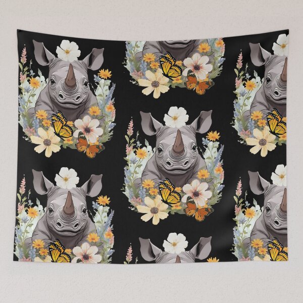 Item preview, Cute Baby Rhino With Flowers Colorful Design designed and sold by EarthArtDesigns.