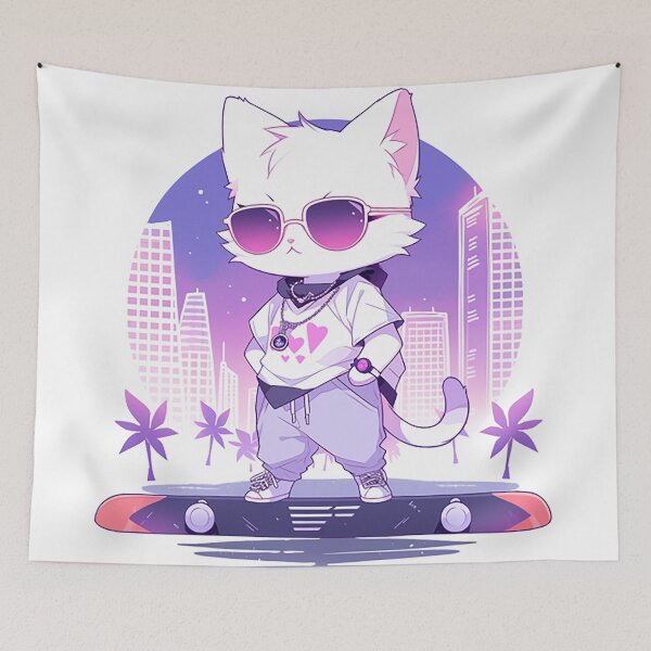 Item preview, Urban Skater Cat Coolness - Sunglasses & Skateboard City Scene designed and sold by PaintbrushPlace.