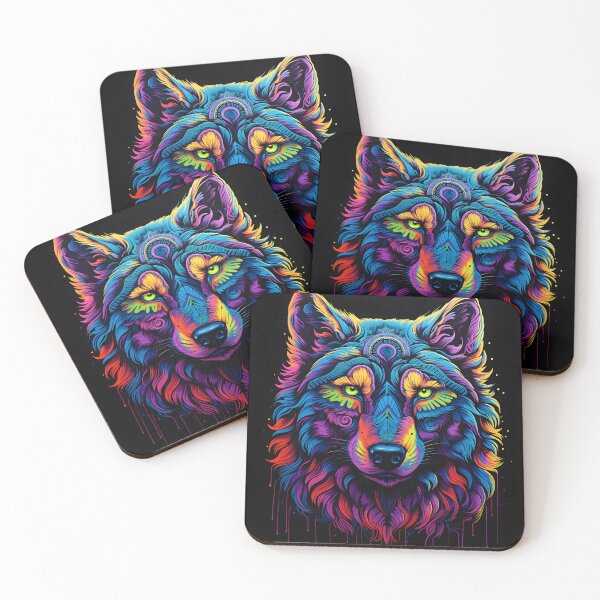 Item preview, Colorful neon wolf print designed and sold by dcrc.