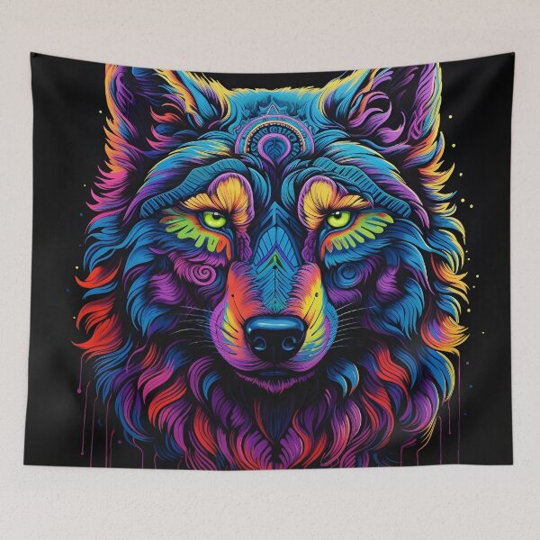 Item preview, Colorful neon wolf print designed and sold by dcrc.