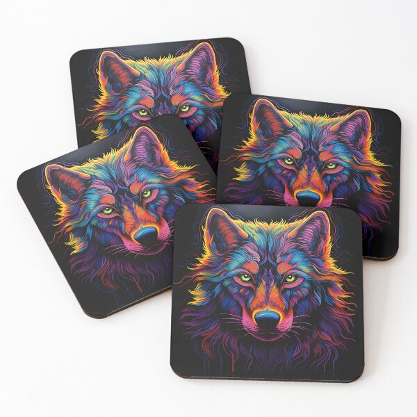 Item preview, colorful neon wolf print designed and sold by dcrc.