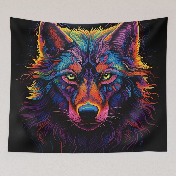 Item preview, colorful neon wolf print designed and sold by dcrc.