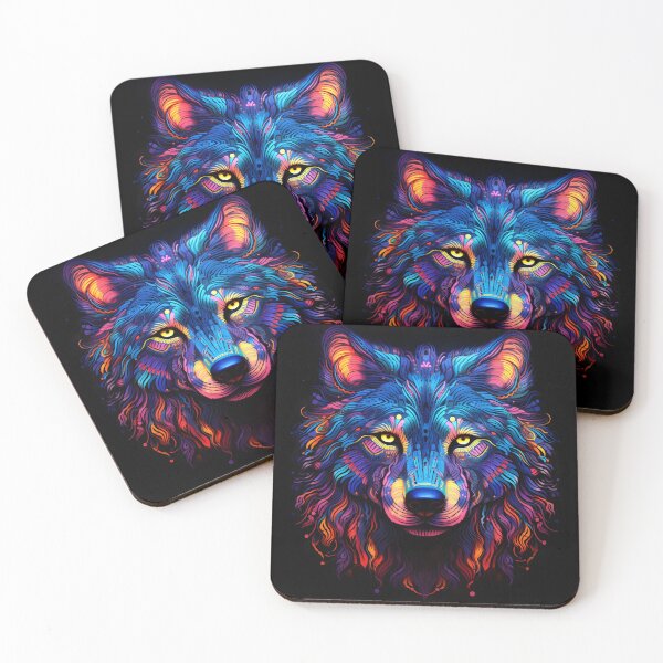 Item preview, colorful neon wolf print designed and sold by dcrc.