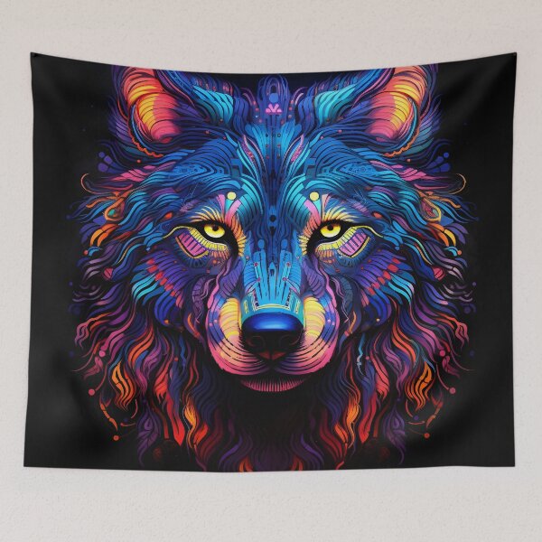 Item preview, colorful neon wolf print designed and sold by dcrc.