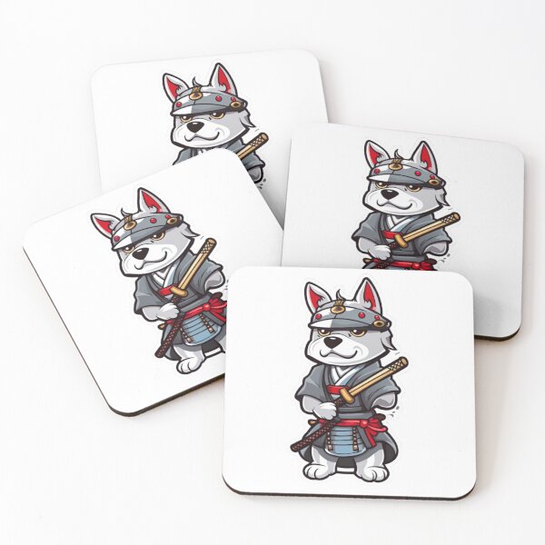 Item preview, Cute Japan samurai puppy grey dog designed and sold by KorArtStudio.