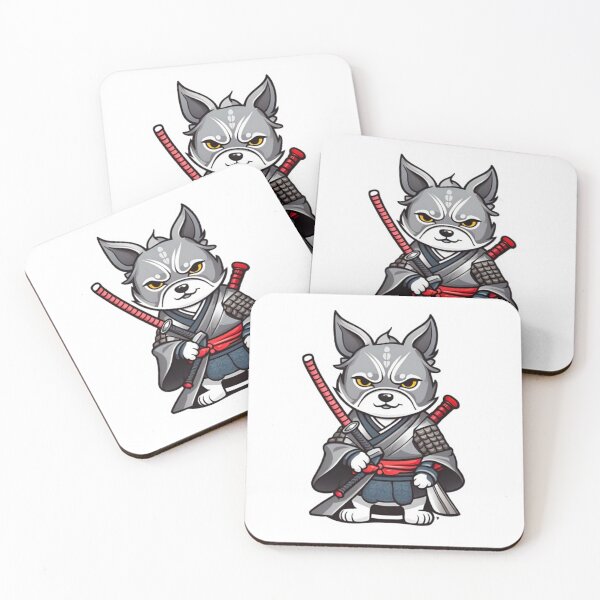 Item preview, Cool Japan samurai puppy grey dog designed and sold by KorArtStudio.