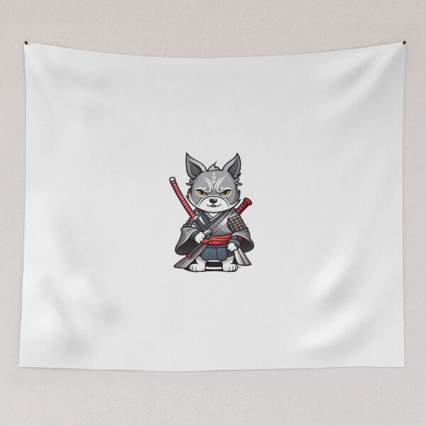 Item preview, Cool Japan samurai puppy grey dog designed and sold by KorArtStudio.