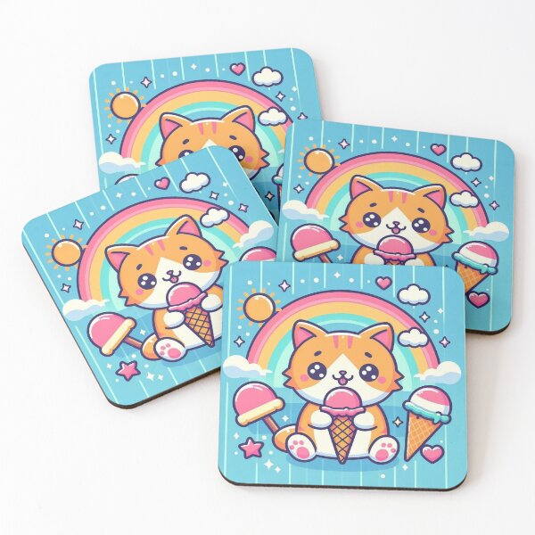 Item preview, KAWAII CAT EATING ICE CREAM designed and sold by BootsNCatsStore.