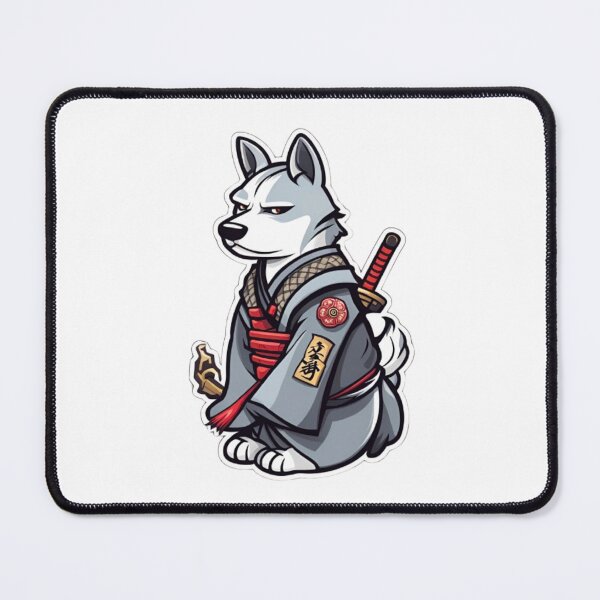 Item preview, Cute Japan samurai katana puppy grey dog designed and sold by KorArtStudio.