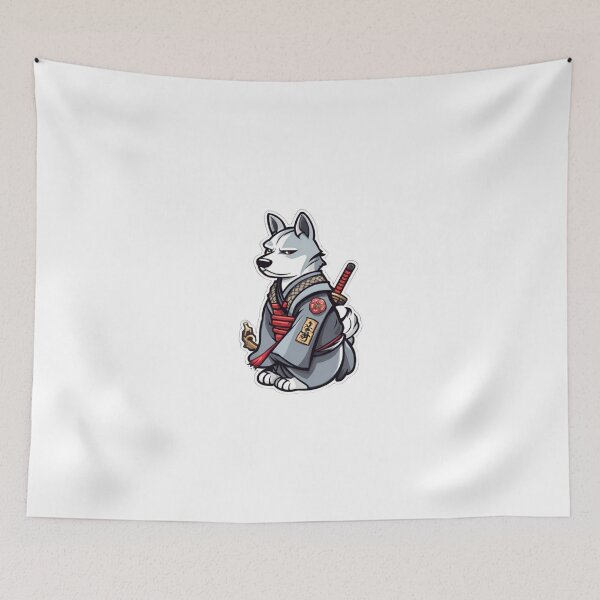 Item preview, Cute Japan samurai katana puppy grey dog designed and sold by KorArtStudio.