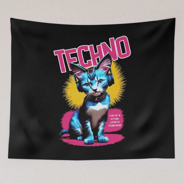 Item preview, Techno Kitty - Funny Cat DJ Techno Music Lover designed and sold by Urban-Alien.